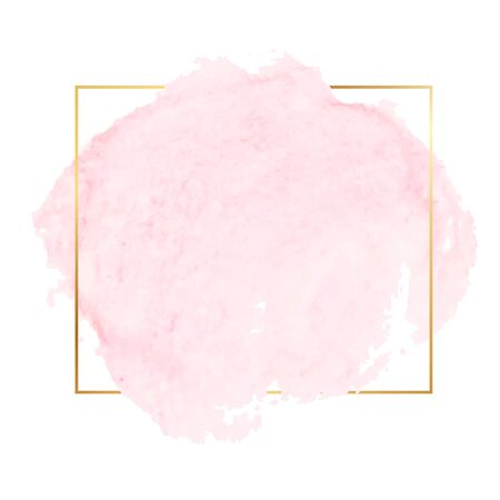 Pink watercolor brush with golden frame. Modern graphic design. Vector banner.のイラスト素材