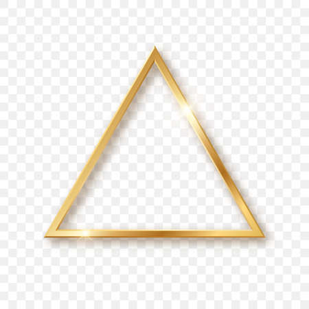 Golden triangle geometric element. Frame with light effects. Vector illustrationのイラスト素材