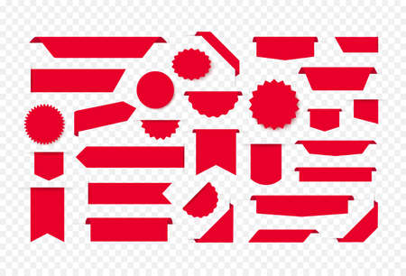Empty red tags, price tags and banners. Bookmarks and badge templates. Web page design elementのイラスト素材