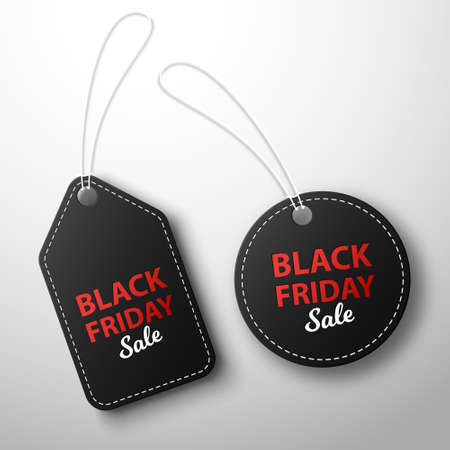 Black friday sale and discounts. Black price tags hanging on a white background.Vector illustrationのイラスト素材