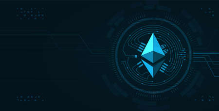 Cryptocurrency blue technology background. Ethereum symbol . Crypto block chain vector illustrationのイラスト素材