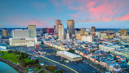 Drone Aerial of Downtown New Orleans, Louisiana, USA Skylineのeditorial素材