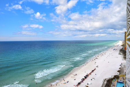 Drone Aerial Beach View of Destin, Florida, USA White Sand Beachのeditorial素材
