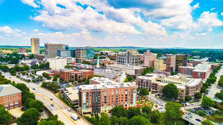 Drone Aerial of the Downtown Greenville, South Carolina SC Skylineのeditorial素材