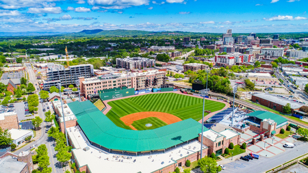 Greenville Drive Baseball Stadium and Skyline in Downtown Greenville South Carolina SCのeditorial素材