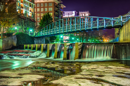 Reedy River and River Place in Downtown Greenville South Carolina SC.のeditorial素材
