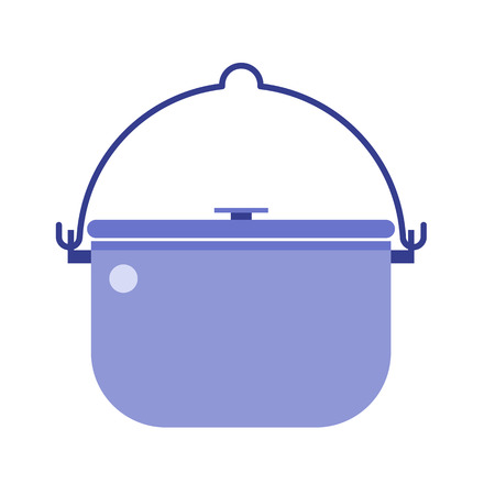 Camping bowl icon. Barbecue steel pot vector illustration. Hiking bowler pot isolated on white background. Camp bowl pictogram in flat design.のイラスト素材