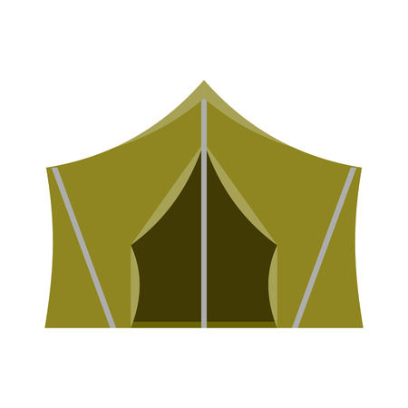 Camping vector icon. Flat design tepee. Tourist hiking marquee isolated on white background. Natural color basic ridge tent pictogram.のイラスト素材