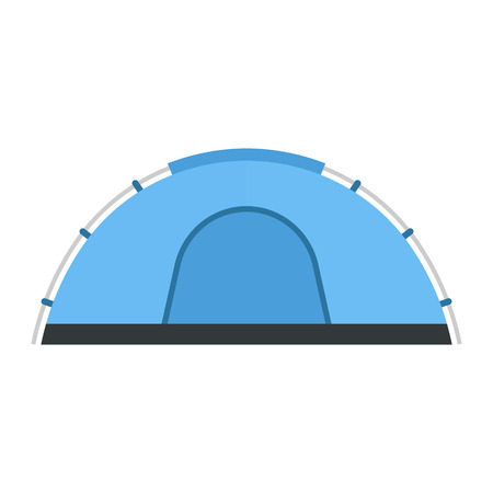 Camping vector icon. Flat design tepee. Tourist hiking equipment isolated on white background. Blue color cartoon dome tent pictogram.のイラスト素材