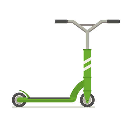 Kick scooter illustration. Balance bike in green color isolated on white background. Push cycle flat design icon.のイラスト素材