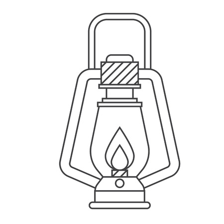 Camping lantern vector outline icon. Single tourist lamp in thin line design isolated on white background. Hiking light lineart pictogram for website and internet.のイラスト素材