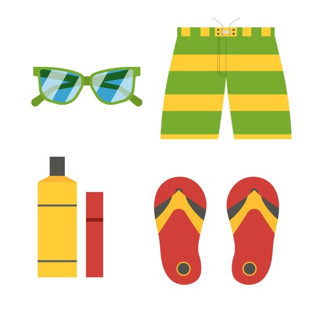 Beach accessories vector icons isolated on white background.のイラスト素材