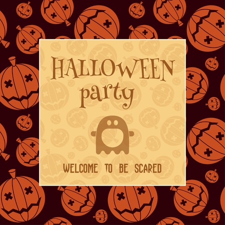 Halloween party invitation card. Pumpkin night invite card template. Halloween celebration party postcard.のイラスト素材