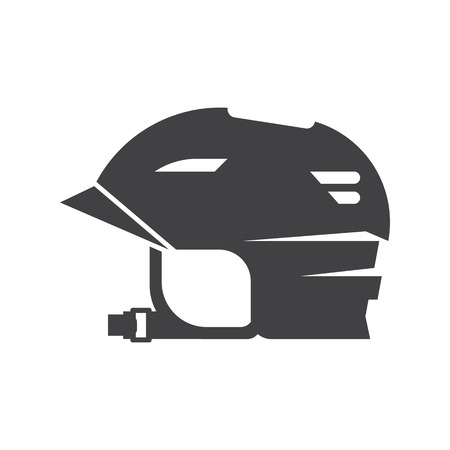 Sports helm for outdoor activities silhouette. Cycling, rolling or skating helmet vector icon. Crash protector headwear for riding. Hard hat helmet for bikers, rollers and skaters.のイラスト素材