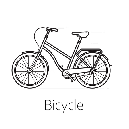Alternative city transport street bicycle in thin line design. Modern eco friendly vehicle and personal transportation gadget. Urban bike outline design vector illustration.のイラスト素材