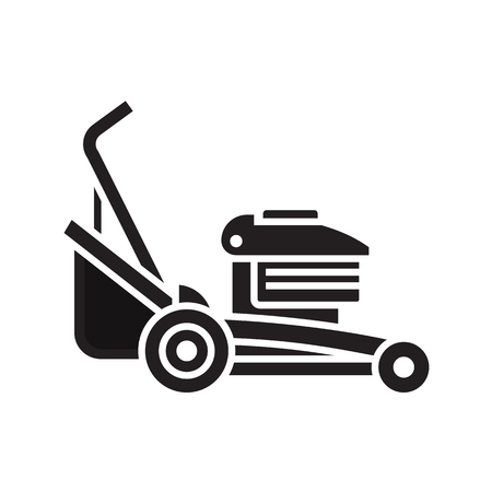 Rotary lawn mower engine in outline design. Grass cutter icon.のイラスト素材