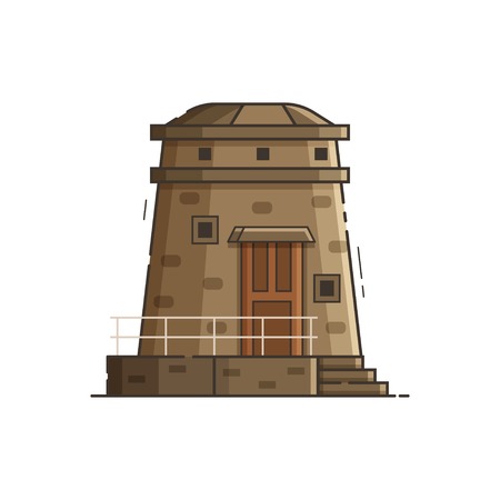 Sea observation tower isolated on white background. Old stone lighthouse vector illustration in flat design.のイラスト素材