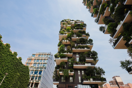 June 14th, 2017 - Milan, Lombardy, Italy. Bosco Verticale residential houses in Milan downtown. Vertical Forest or Veritcal Gardens apartments, example of modern ecological buildings in Porto Nuova.のeditorial素材