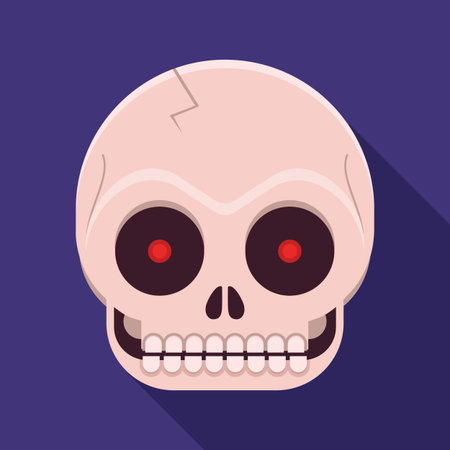 Funny human skull icon with long shadow. Skeleton face vector illustration in flat design.のイラスト素材