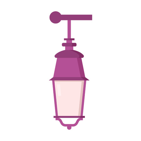 Vintage street lantern isolated on white background. Hanging lamp icon in flat design.のイラスト素材