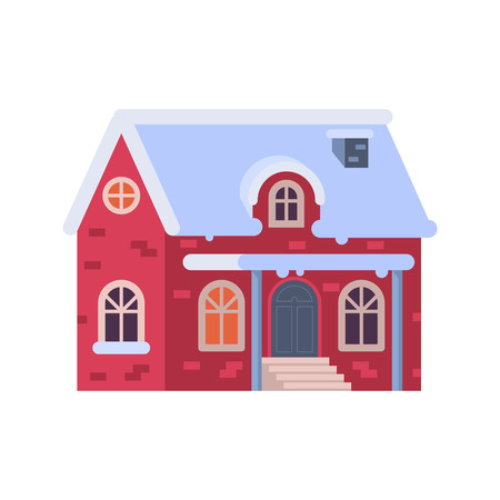 Brick home or rural snow cottage building in cartoon style.のイラスト素材