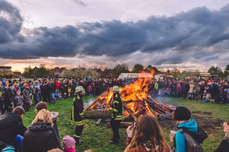 April, 14th, 2017 - Potsdam, Brandenburg, Germany. Traditional festive Easter bonfire in Volkspark...