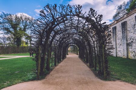 April, 10th, 2017 - Potsdam, Brandenburg, Germany. View of the inner yard and ivy archway of Belvedere palace in the New Garden park area on the Pfingstberg hill in Potsdam.のeditorial素材