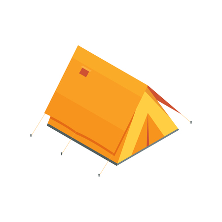 Isometric camping tent icon. Triangle orange tourist tent in isometry style.のイラスト素材