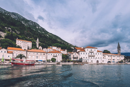 Perast, Montenegro - June 3th, 2016. Famous ancient Perast coast town on Kotor Bay in Montenegro....