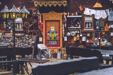 April, 12th, 2017 - Potsdam, Brandenburg, Germany. Traditional russian slavic souvenirs in tourist shop in russian village Alexandrowka in Potsdam.のeditorial素材