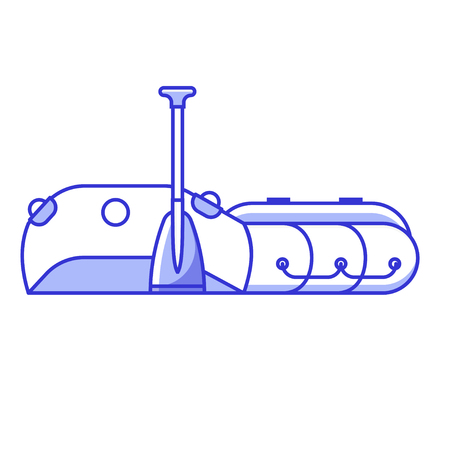 Inflatable rafting boat with paddle icon. Fishing rowboat in monochrome. Rubber dinghy illustration.の写真素材