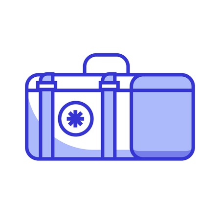 Medicine chest icon in line art. Doctor emergency case illustration. Flat first aid box with cross isolated on white.の写真素材