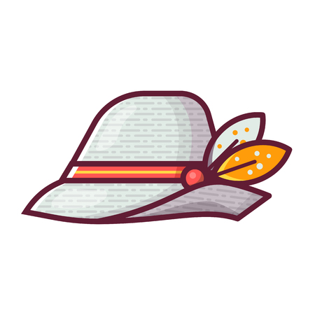 Traditional Tyrolean German felt hat. Grey vintage Oktoberfest bavarian cap in line art style.のイラスト素材