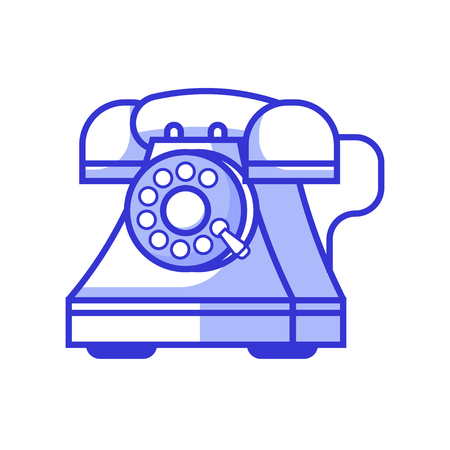 Retro phones with rotary dial icon. Vintage land-line telephone in line style. Obsolete wired call up device in logotype template.のイラスト素材