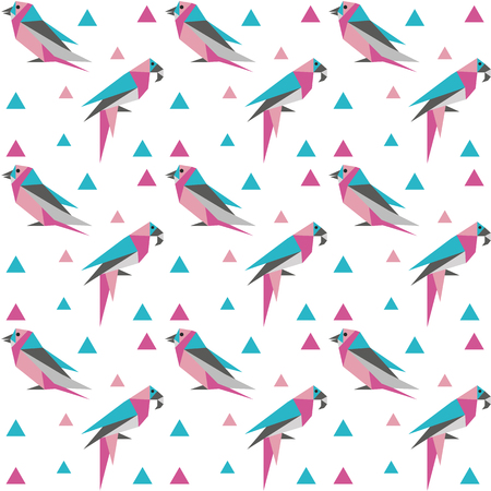 Parrot seamless pattern with geometric japanese origami bird and colored triangle shapes for backgrounds, wrapping paper and print on textile or fabric.のイラスト素材