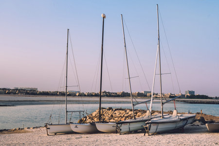 September 12, 2017 - Al Hamra Village in Ras al Khaimah, United Arab Emirates. Sail boats on sand...