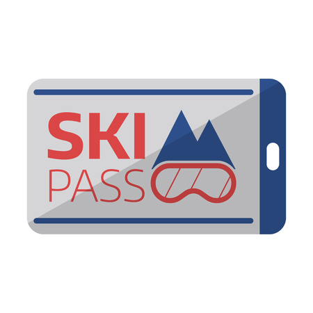 Ski pass card template, mountain resort ski-lift ticket blank. Winter sports pass or badge for passage of funicular railway or cable car.のイラスト素材