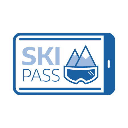 Ski pass card icon in line art. Mountain resort ski-lift ticket blank. Winter sports pass template for passage of funicular railway or cable car.のイラスト素材