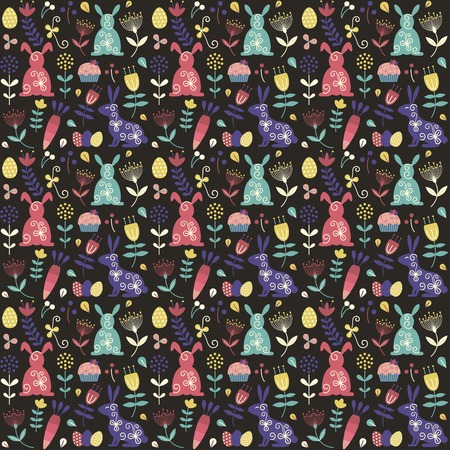 Seamless repeating pattern with easter traditional symbols and botanical ornament for wallpapers, backgrounds, wrapping paper and print on textile or fabric.の写真素材