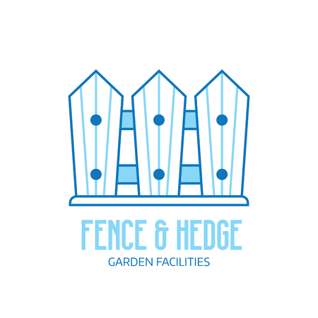 Garden fence icon. Hedge and fence service logo or emblem template. Farm wooden palisade vector illustration in line art.の写真素材