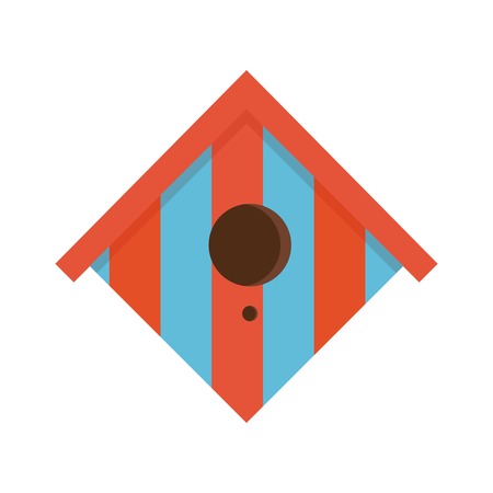 Wooden spring bird house icon in flat design. Colorful garden birdhouse illustration. Cartoon nesting box.のイラスト素材