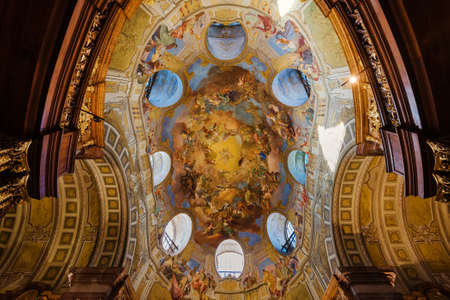 Vienna, Austria - December 24, 2017. Ceiling paintings in State Hall of Austrian National Library - old baroque library of Hapsburg empire in Hofburg Palace. Fresco in the cupola depicts apotheosis.のeditorial素材