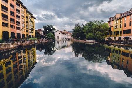 Thiou River and Annecy Town with Reflections