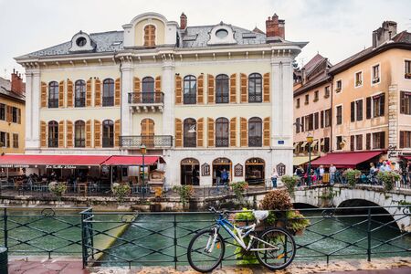 Annecy Old Town and Bicycle on Bridgeのeditorial素材