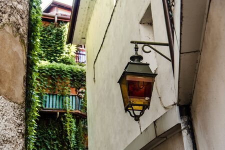 Vintage Lantern Closeup View in Annecy Old Townのeditorial素材