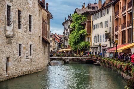 Annecy Thiou River and Castle Wall Viewのeditorial素材
