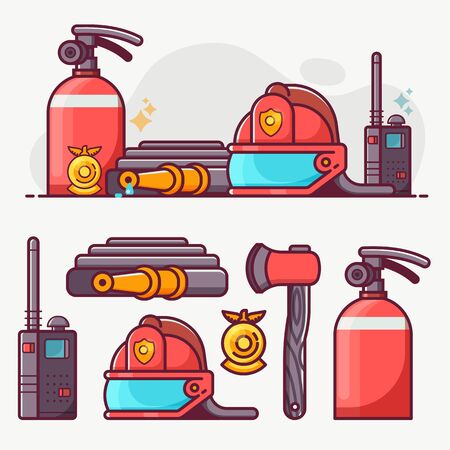 Fire Fighting Department Line Art Icon Setのイラスト素材