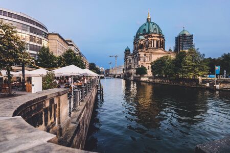 Berlin Cathedral Church and Spree River by Eveningのeditorial素材
