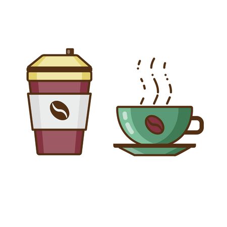 Coffee in Cup and Beverage to Go Iconsのイラスト素材