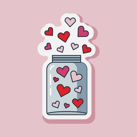 Saint Valentine Day line jar of hearts sticker. Happy St Valentine icon with love symbols.のイラスト素材